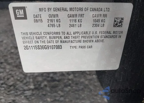 2016 Chevrolet Impala Lt z USA, uszkodzony, nr VIN 2G1115S36G9107083